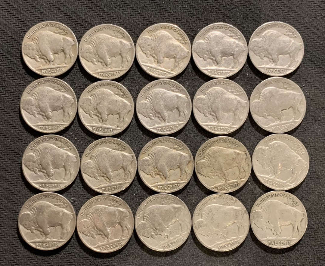 紫瑗钱币—微拍第九期  美国  1913—1938年 牦牛 5分 镍币 一组20枚 有字版