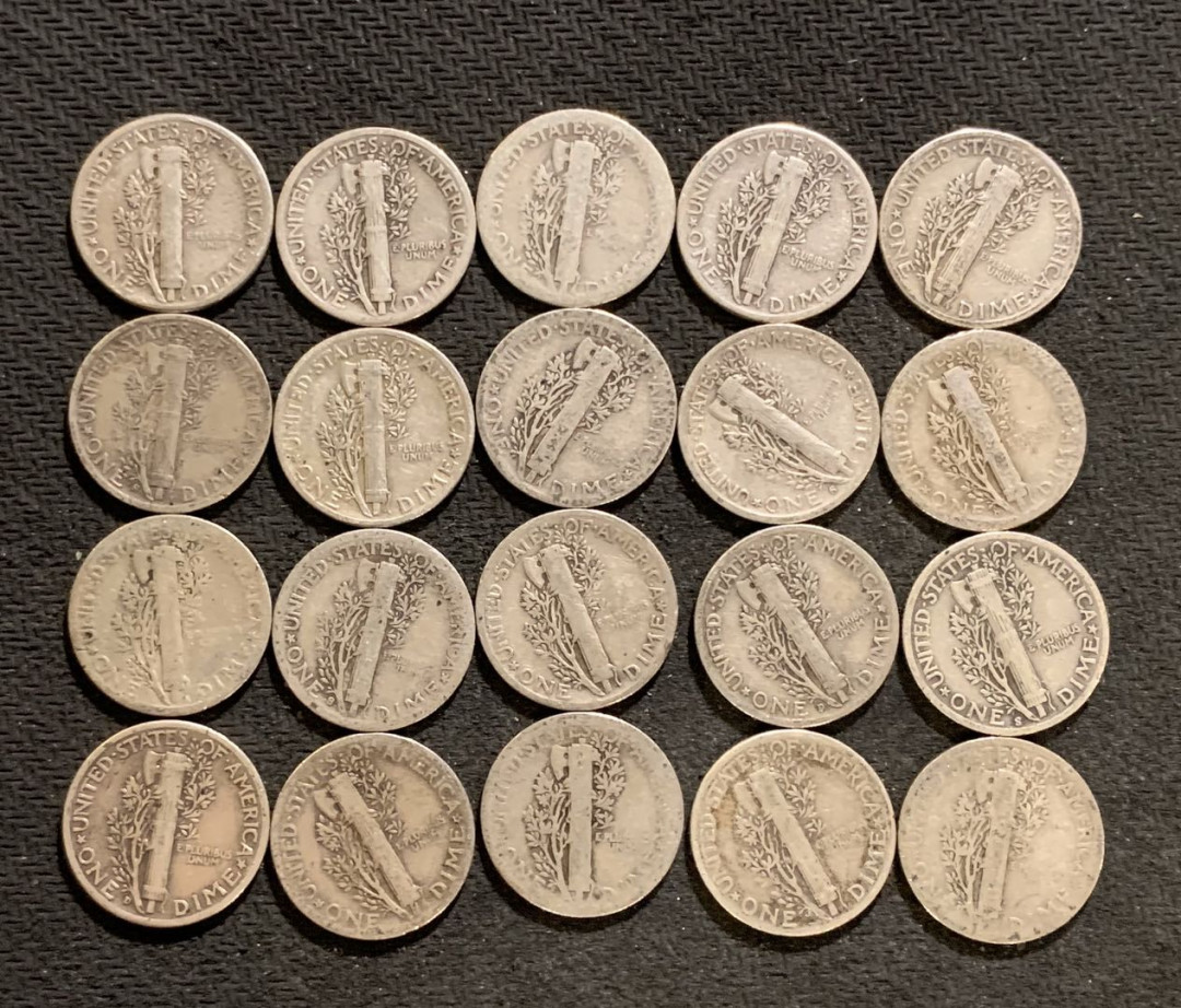 紫瑗钱币—微拍第九期  美国 1916—1945年 小飞侠 10美分 一组20枚 共50克  0.9银