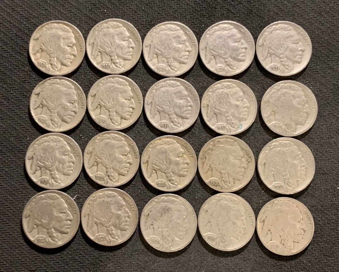 紫瑗钱币—微拍第九期  美国  1913—1938年 牦牛 5分 镍币 一组20枚 有字版