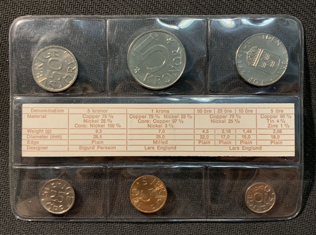 紫瑗钱币—微拍第12期  瑞典 1978年 5欧尔—5克朗 6枚套 原厂册
