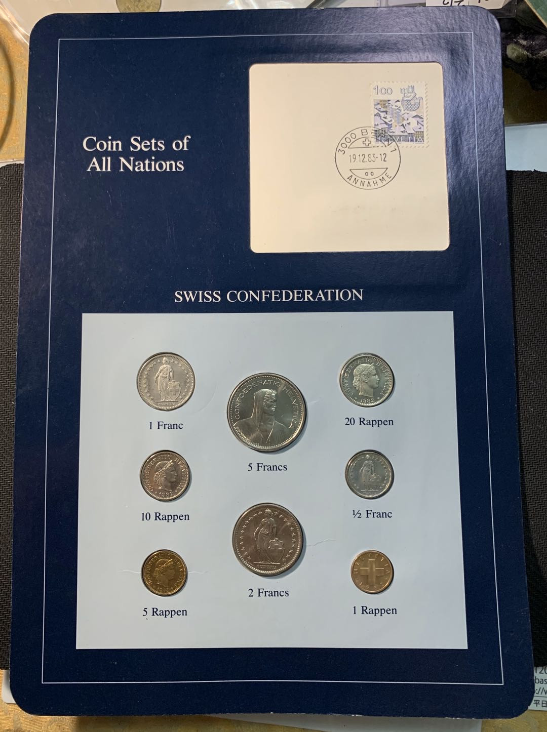 紫瑗钱币—微拍第12期  瑞士 1982年 1分—5法郎 8枚套 富兰克林 册一本