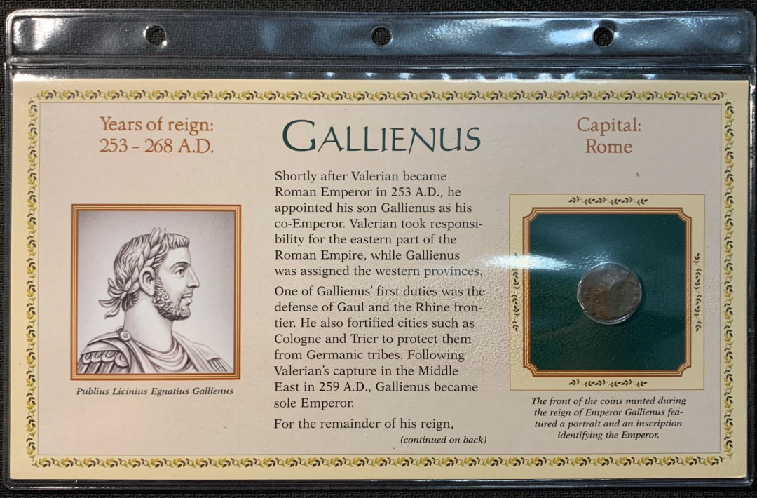 紫瑗钱币—微拍第12期  罗马帝国 伽利埃努斯时期 铜币一枚 带册