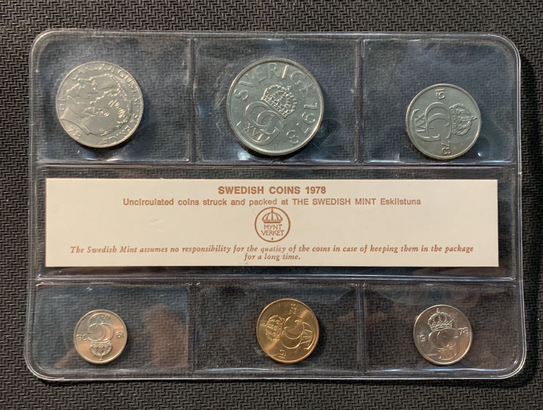 紫瑗钱币—微拍第12期  瑞典 1978年 5欧尔—5克朗 6枚套 原厂册