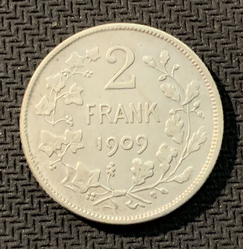 紫瑗钱币—微拍第12期  比利时 1909年 利奥波德二世 2克朗 10克 0.835银