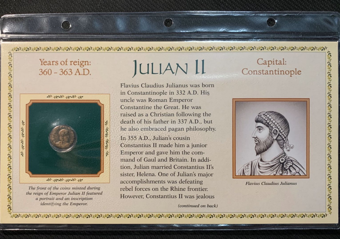 紫瑗钱币—微拍第12期  罗马帝国 朱利安二世 时期 铜币一枚 带册