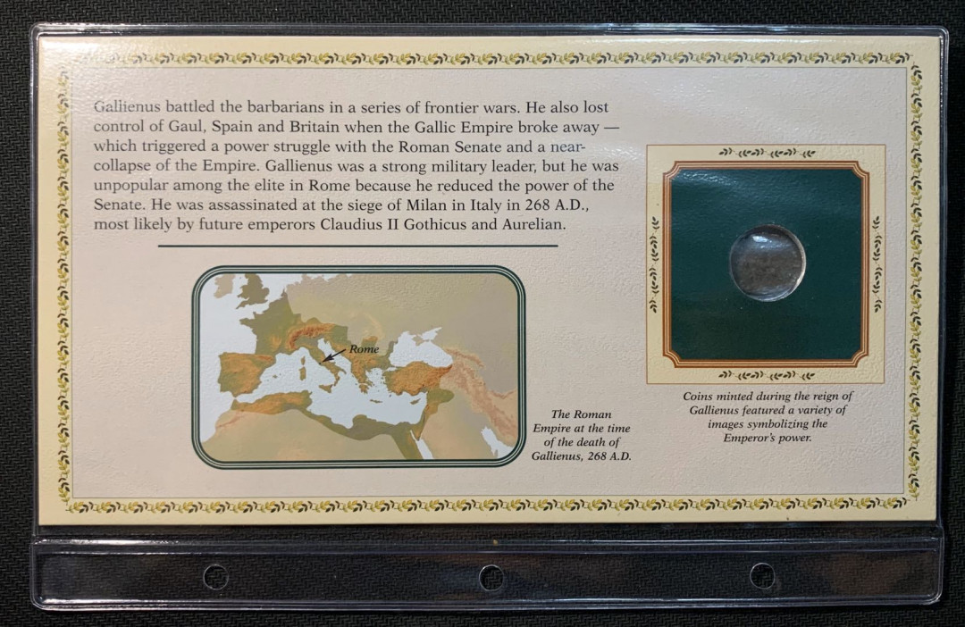 紫瑗钱币—微拍第12期  罗马帝国 伽利埃努斯时期 铜币一枚 带册