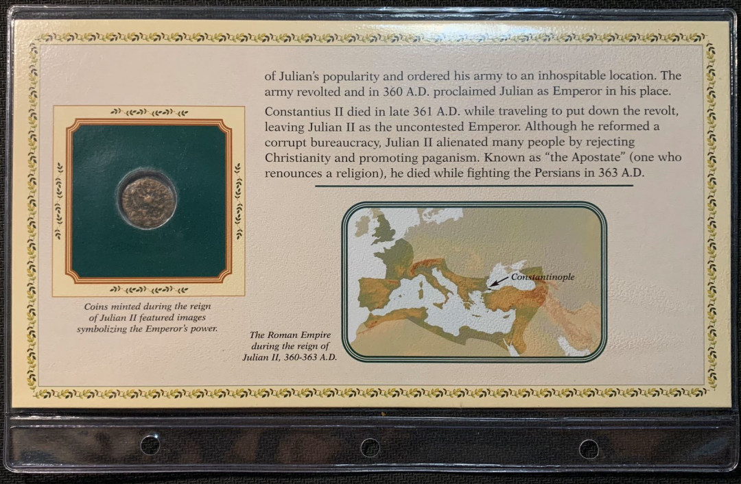 紫瑗钱币—微拍第12期  罗马帝国 朱利安二世 时期 铜币一枚 带册