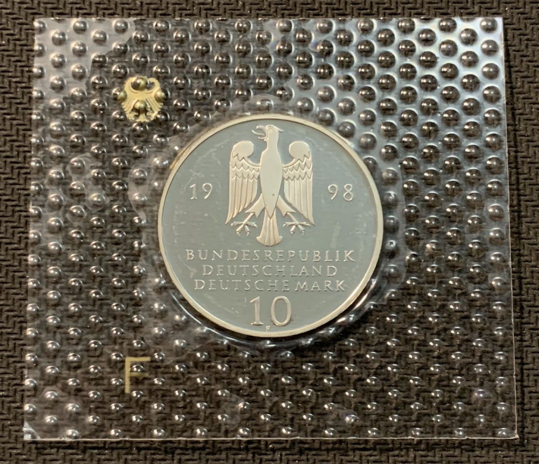 紫瑗钱币—微拍第12期  德国 1998年 F厂 弗朗克慈善会300周年 10马克 15.5克 0.925银 精制 原封卡