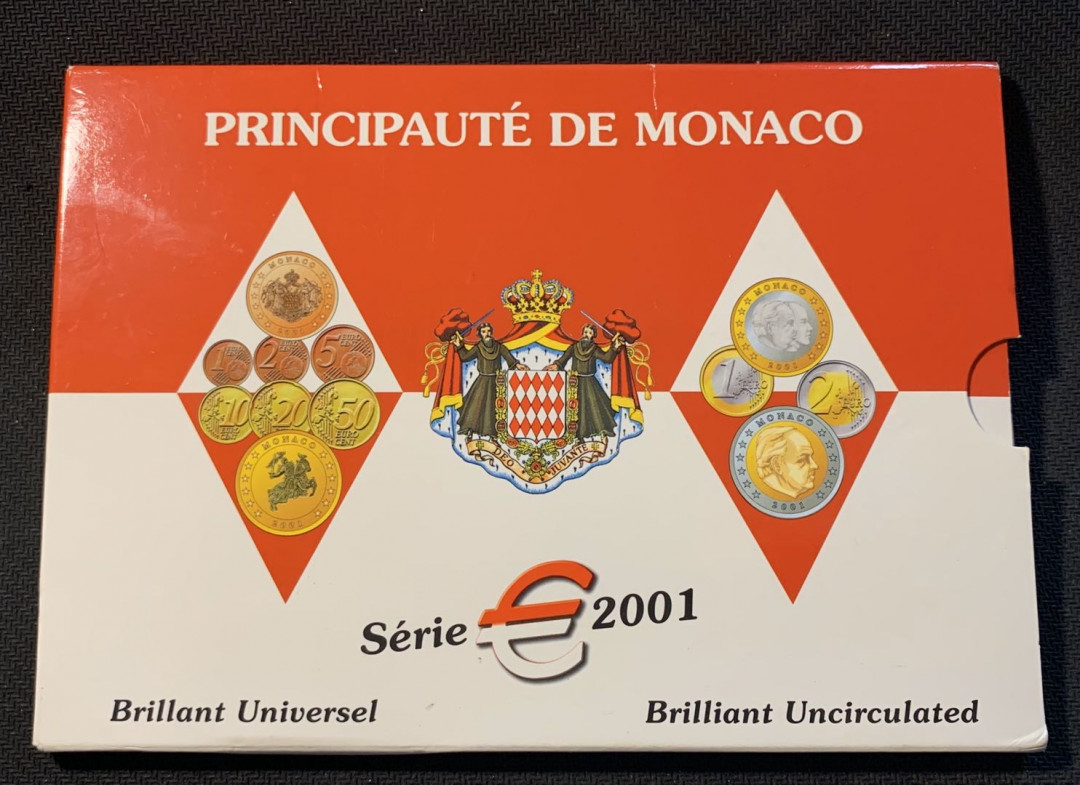 紫瑗钱币—微拍第12期  摩纳哥 2001年 1分—2欧 8枚套 官方卡装