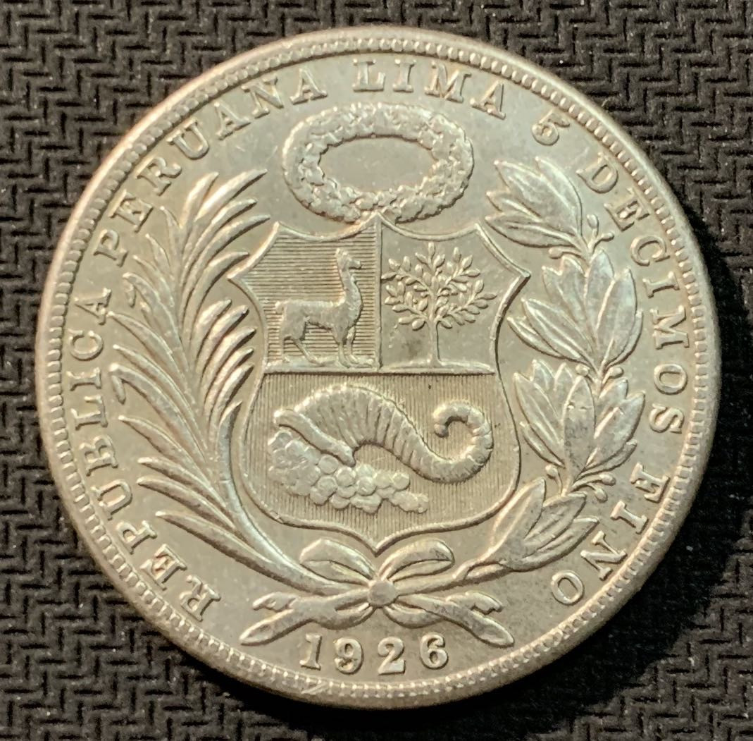 紫瑗钱币—微拍第12期  秘鲁 1926年  自由女神 1索尔 25克 0.5银