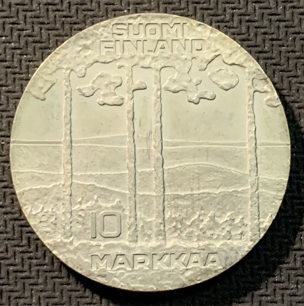 紫瑗钱币—微拍第12期  芬兰 1975年 总统吉科宁 10马克 23.8克 0.5银