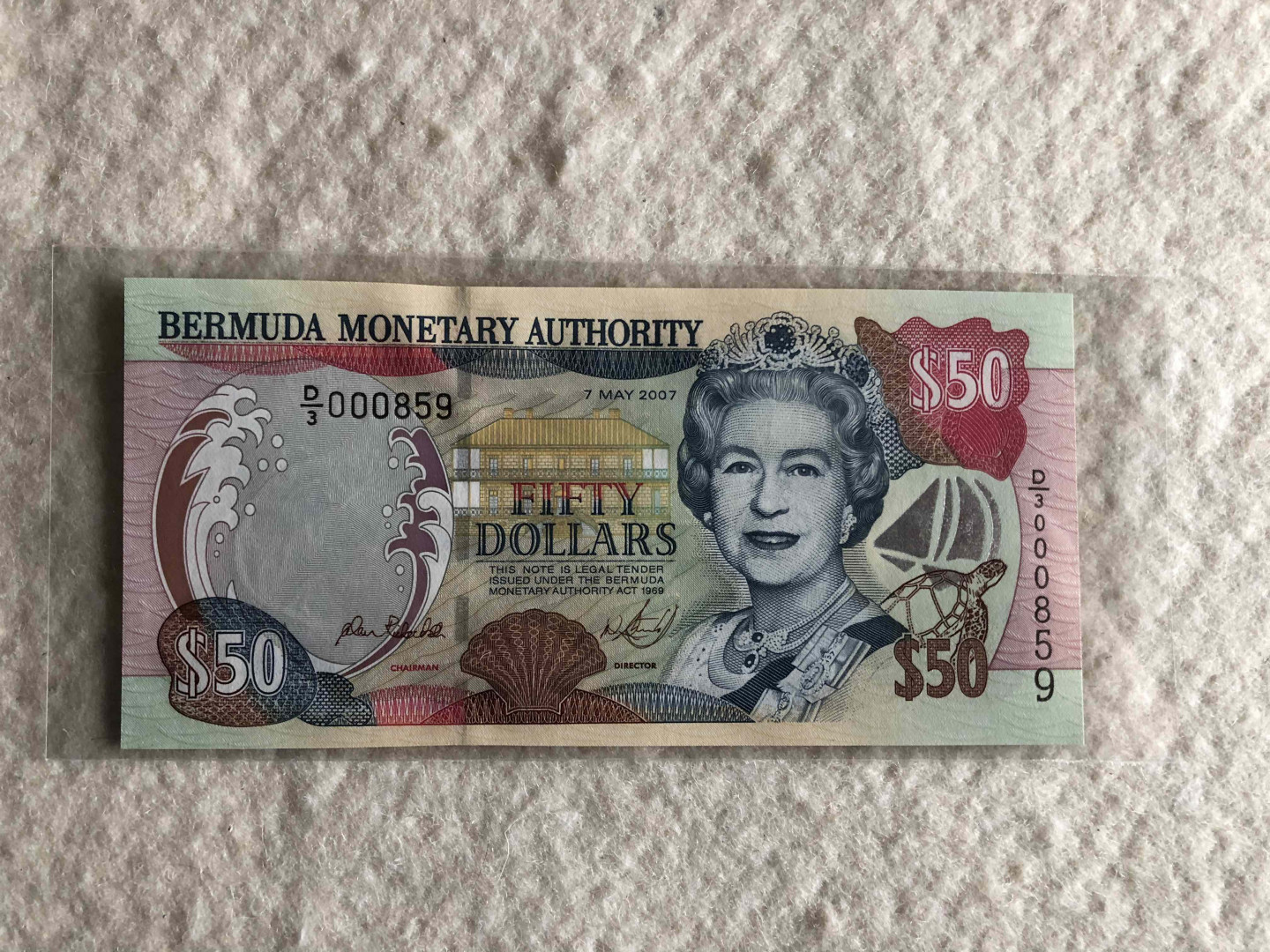 【收藏联盟】第114期拍卖（2019收官之作）——爪哇舞者 百慕大2007年50元 百位小号 UNC 女王纸币 