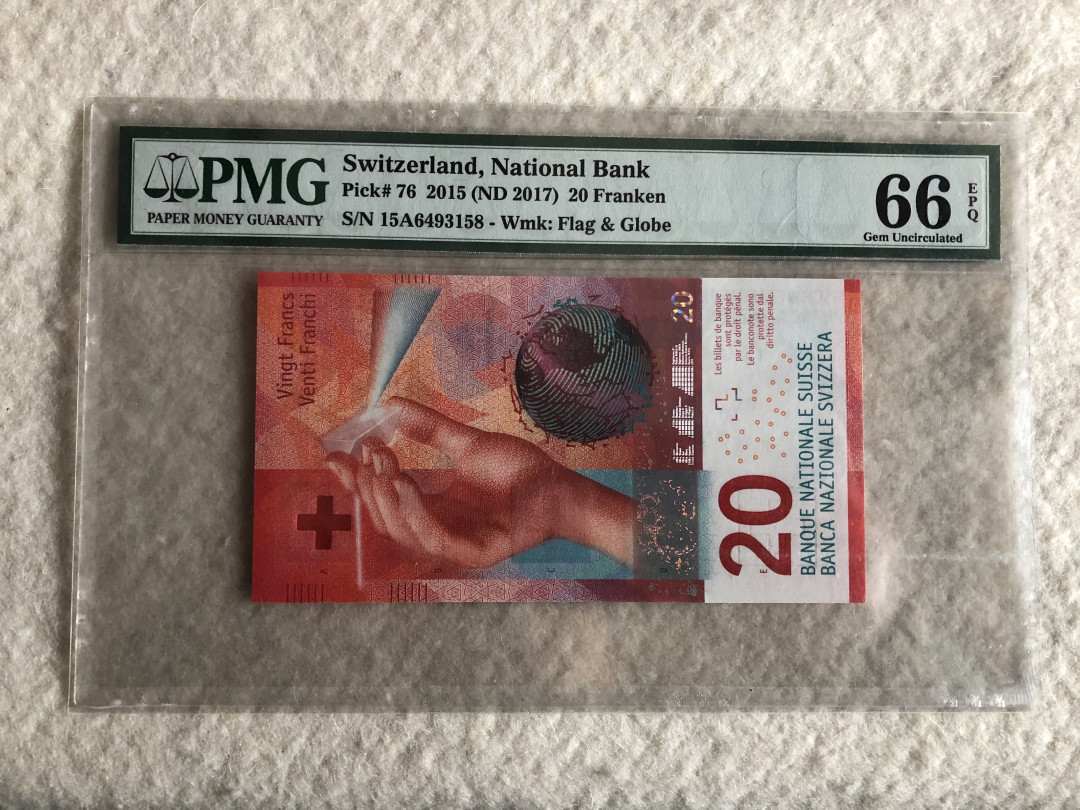【收藏联盟】第114期拍卖（2019收官之作）——爪哇舞者 瑞士 2015年 A冠 20法郎 PMG66EPQ 