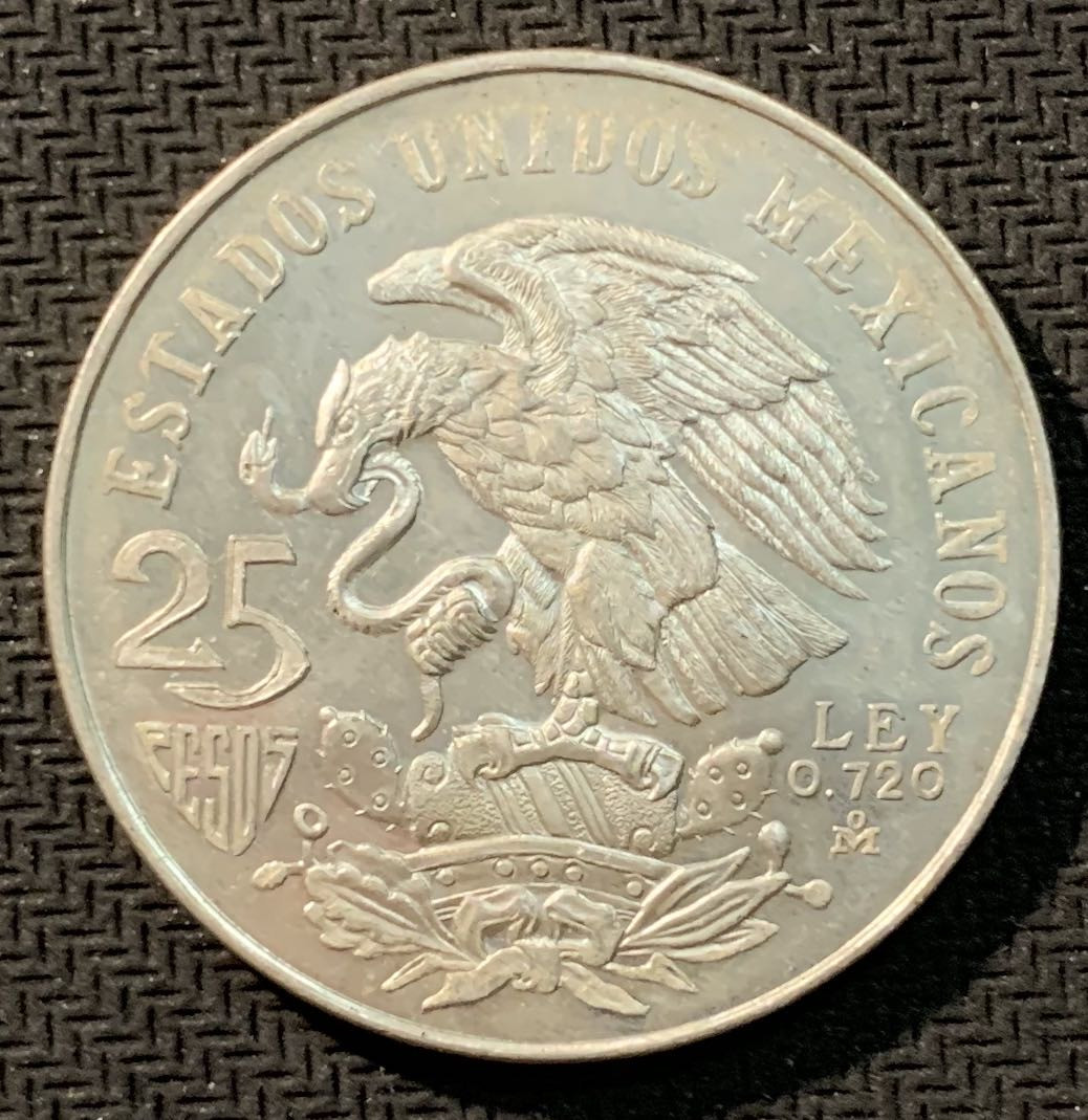 紫瑗钱币—微拍第12期  墨西哥 1968年 墨西哥城奥运会 25比索 22.5克 0.72银