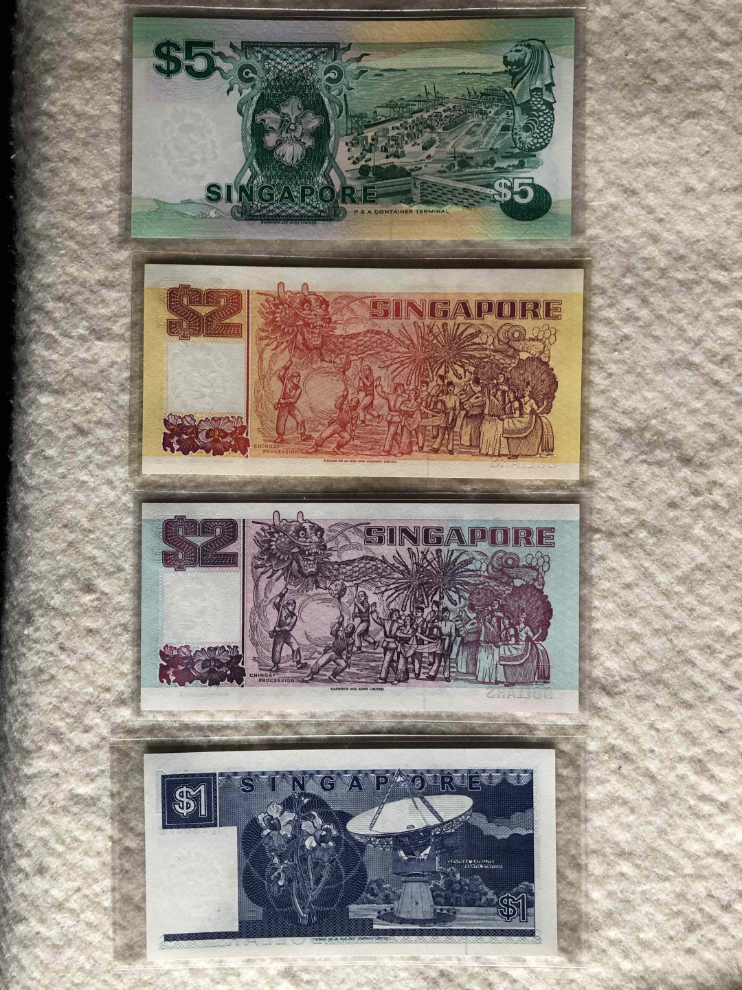 【收藏联盟】第114期拍卖（2019收官之作）——爪哇舞者 【一组4张】新加坡 船版 1-2-2-5元 UNC