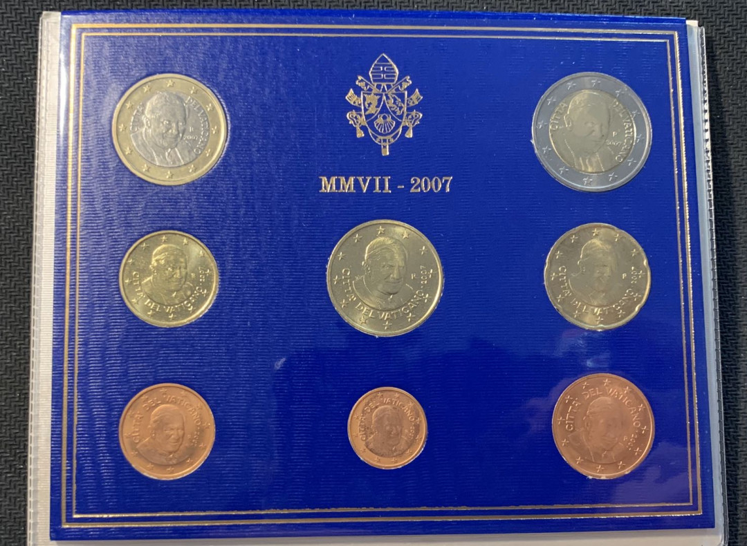 紫瑗钱币—微拍第12期  梵蒂冈 2007年 保罗二世 1分—2欧 8枚套 官方套