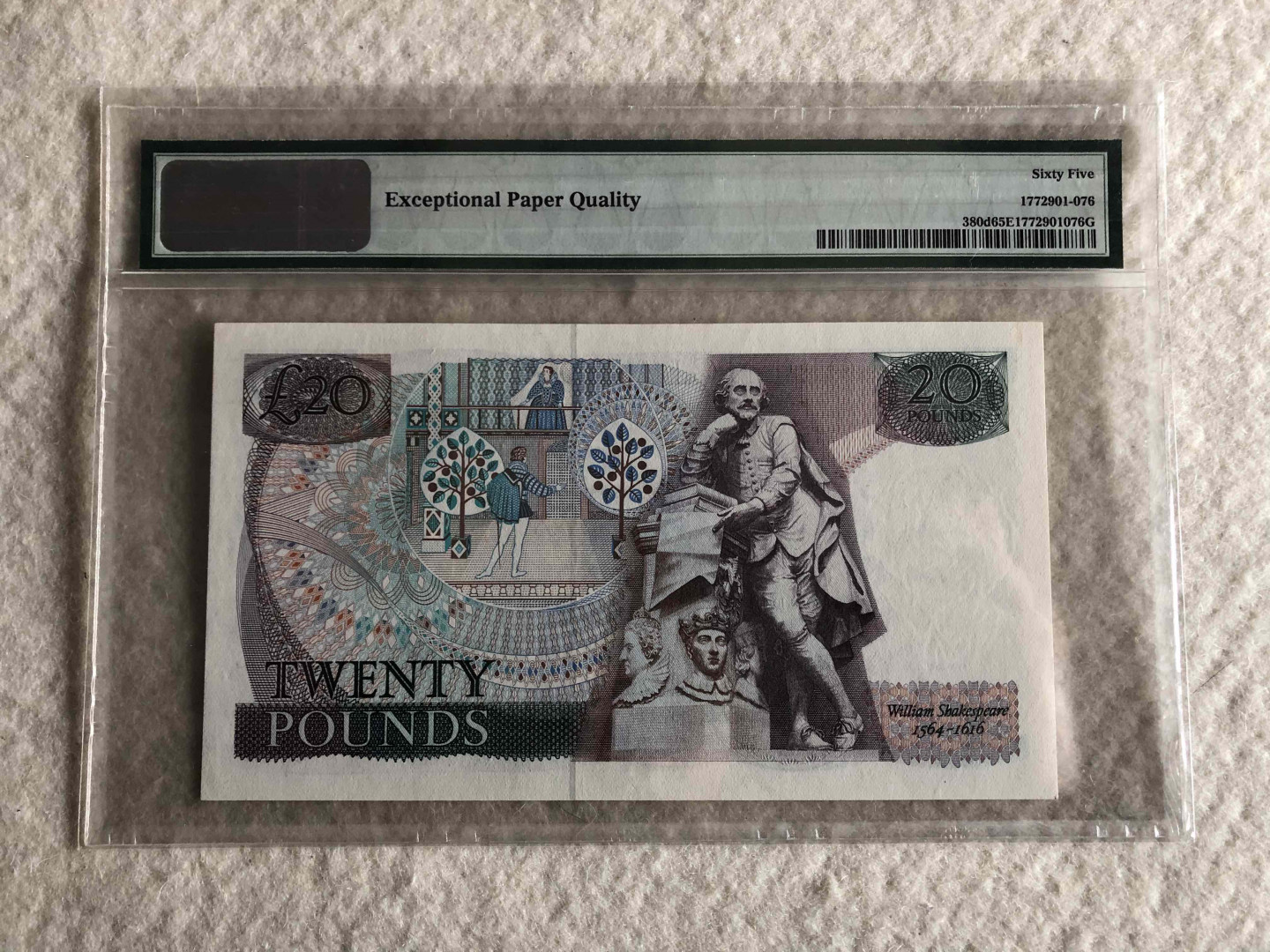 【收藏联盟】第114期拍卖（2019收官之作）——爪哇舞者 英国 D序列 1984-88年 20镑 PMG65EPQ  D.H.F. Somerset签名