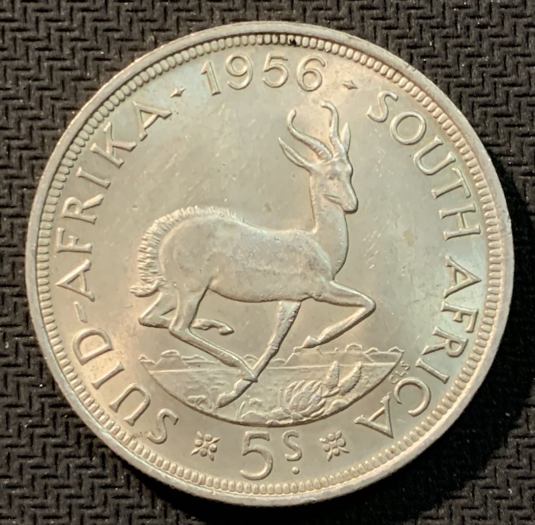 紫瑗钱币—微拍第12期  南非 1956年 伊丽莎白二世  羚羊 5先令 28.28 0.5银