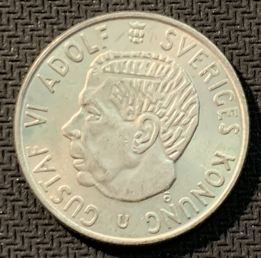 紫瑗钱币—微拍第12期  瑞典 1964年 古斯塔夫六世 2克朗 银币 14克 0.4银