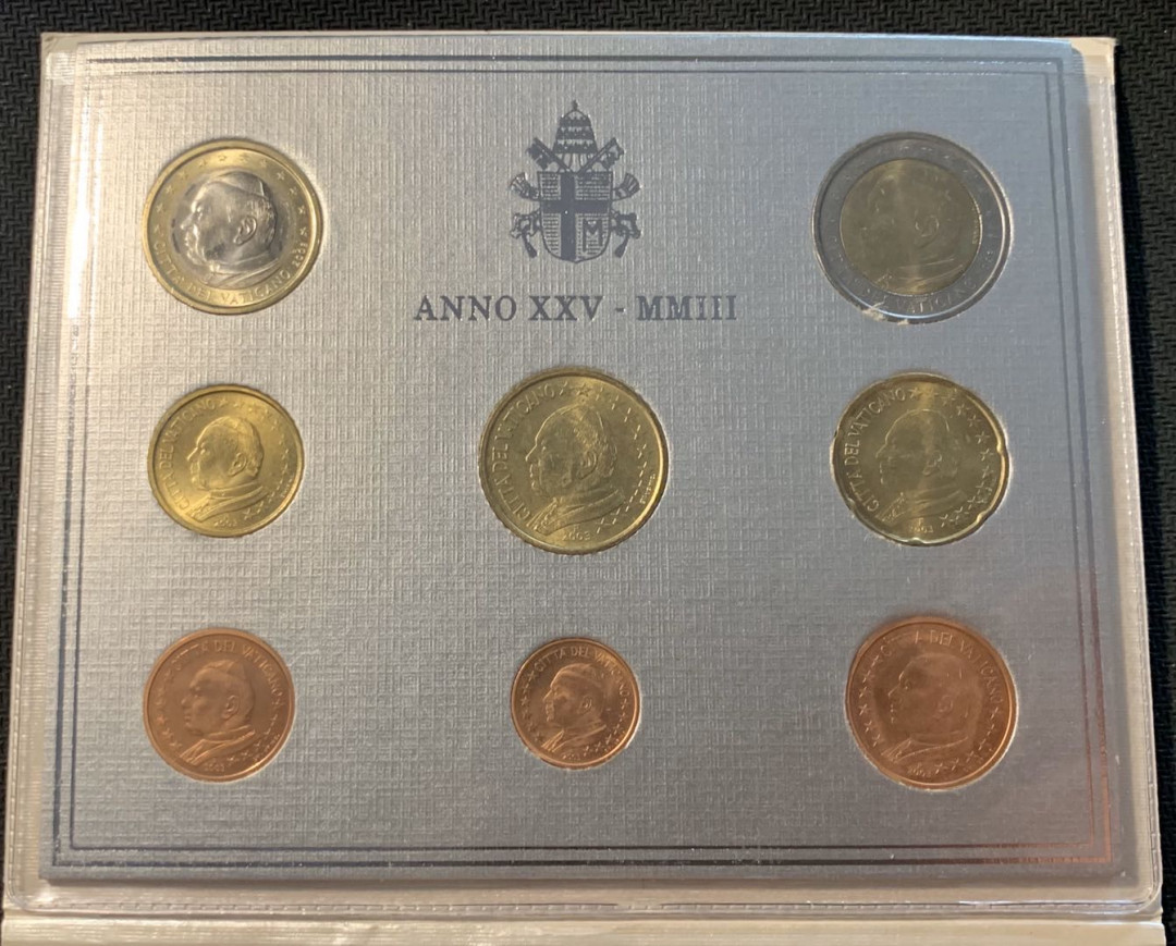 紫瑗钱币—微拍第12期  梵蒂冈 2003年 保罗二世 1分—2欧 8枚套 官方套