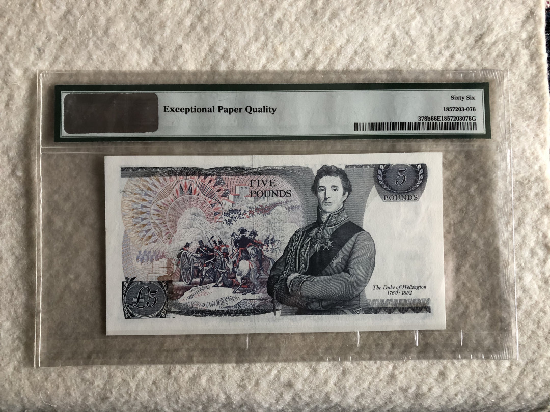 【收藏联盟】第114期拍卖（2019收官之作）——爪哇舞者 英国 D序列 1973-80年 5镑 PMG66EPQ page签名