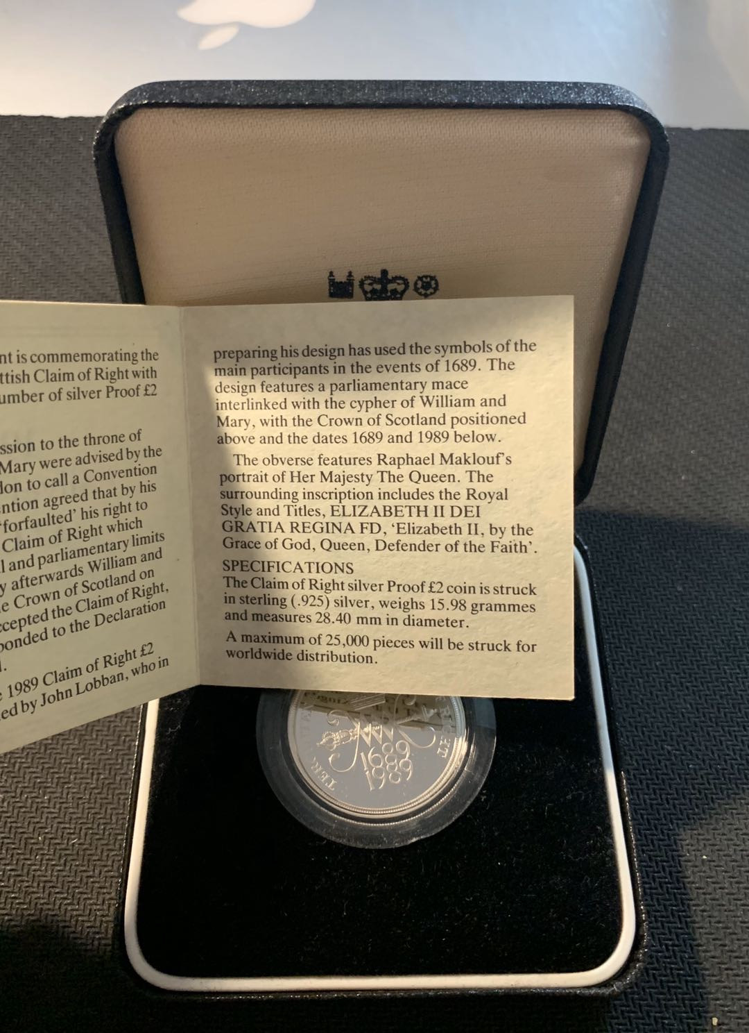 紫瑗钱币—微拍第12期  英国 1987年 1磅 精制银币 15.98克 0.925银 原盒证书