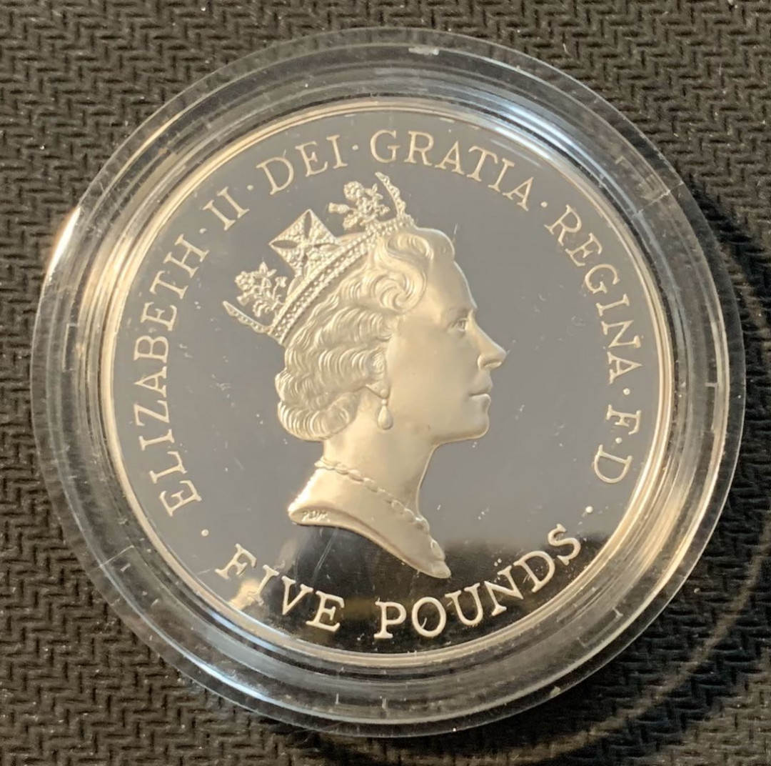 紫瑗钱币—微拍第12期  英国 1996年 英女皇70周年 5磅 28.28克 0.925银 精制 原盒证书