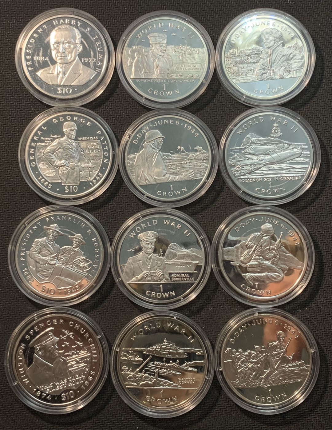 紫瑗钱币—微拍第12期  马恩岛和利比里亚 二战纪念 银币 共12枚 带解说册和盒子