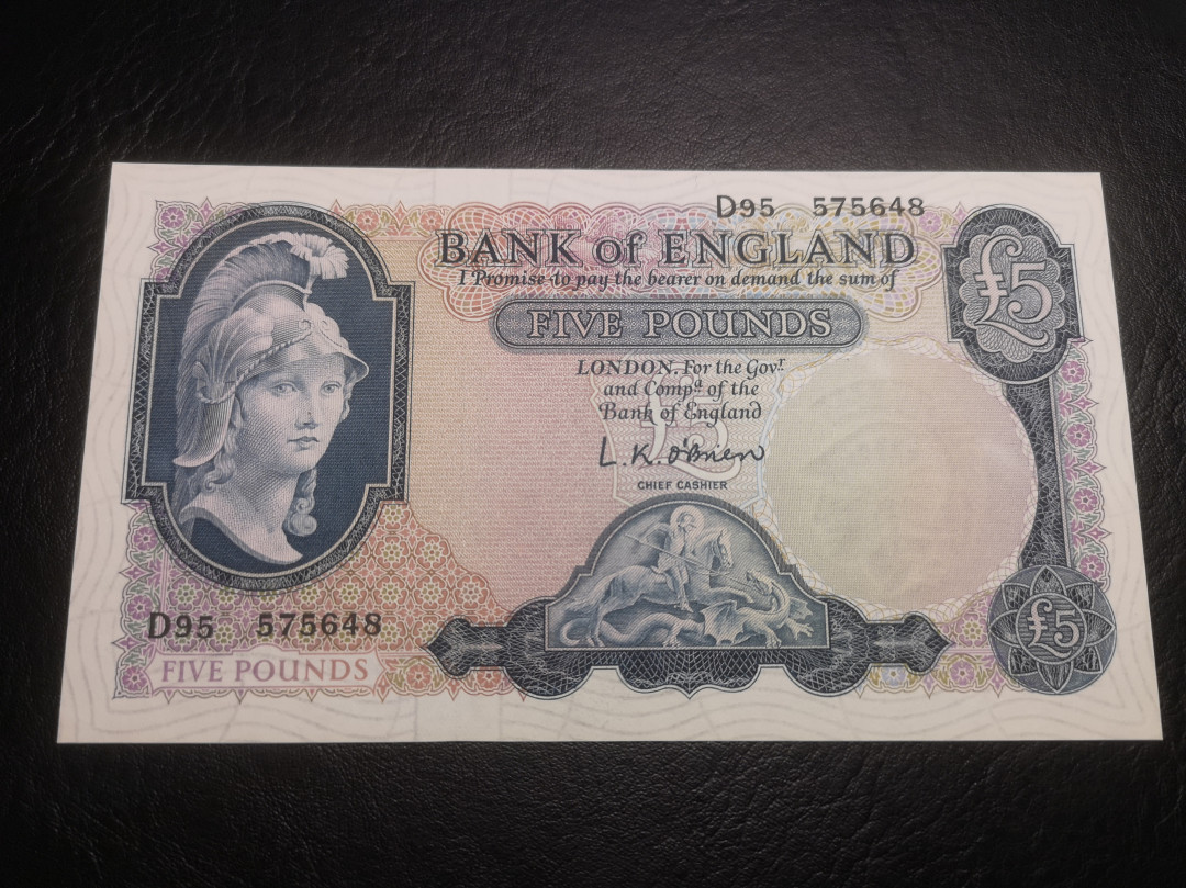 《外钞收藏家》第七十四期拍卖 英国B序列5镑 全新unc  大票 经典