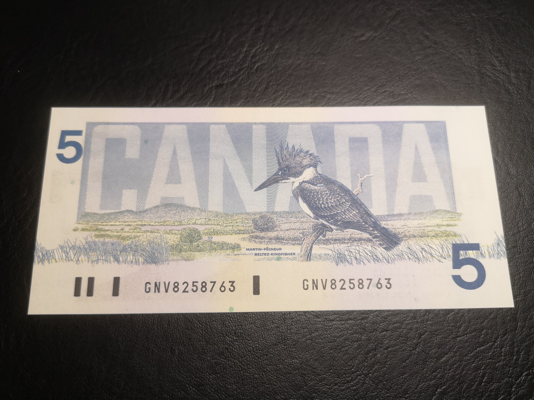 《外钞收藏家》第七十四期拍卖 加拿大鸟版5元  全新unc