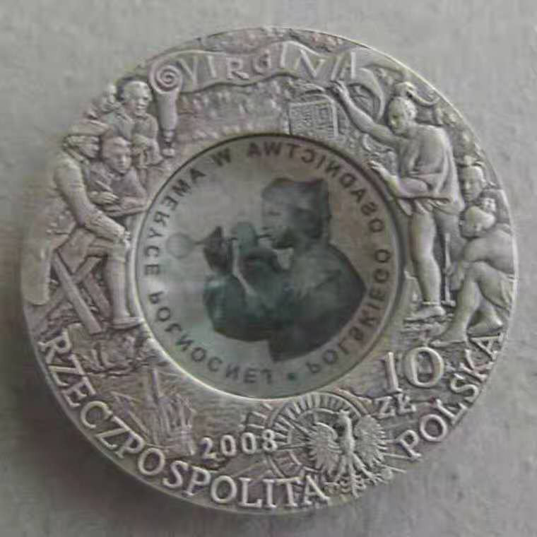 【币观天下】第九十六期钱币拍卖 波兰2008年移民到美国400周年镶嵌银币