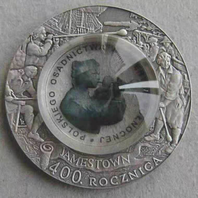 【币观天下】第九十六期钱币拍卖 波兰2008年移民到美国400周年镶嵌银币