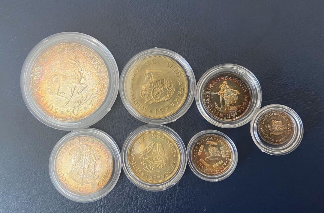 【币观天下】第九十六期钱币拍卖 【南非】1964年南非精制币【5银2铜】