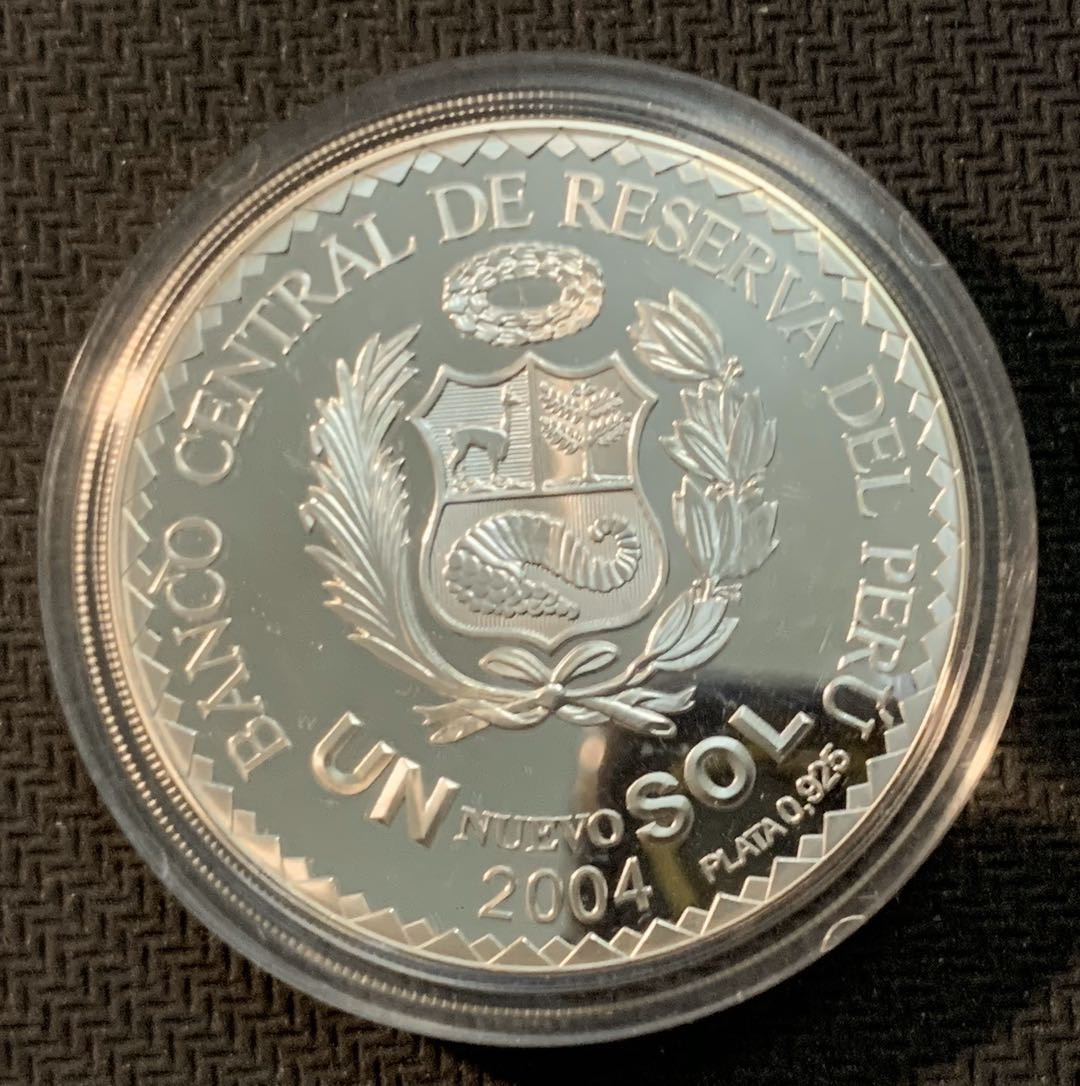 紫瑗钱币—微拍第13期 —批发场 秘鲁 2004年 世界杯 1新索尔 27克 0.925银 精制