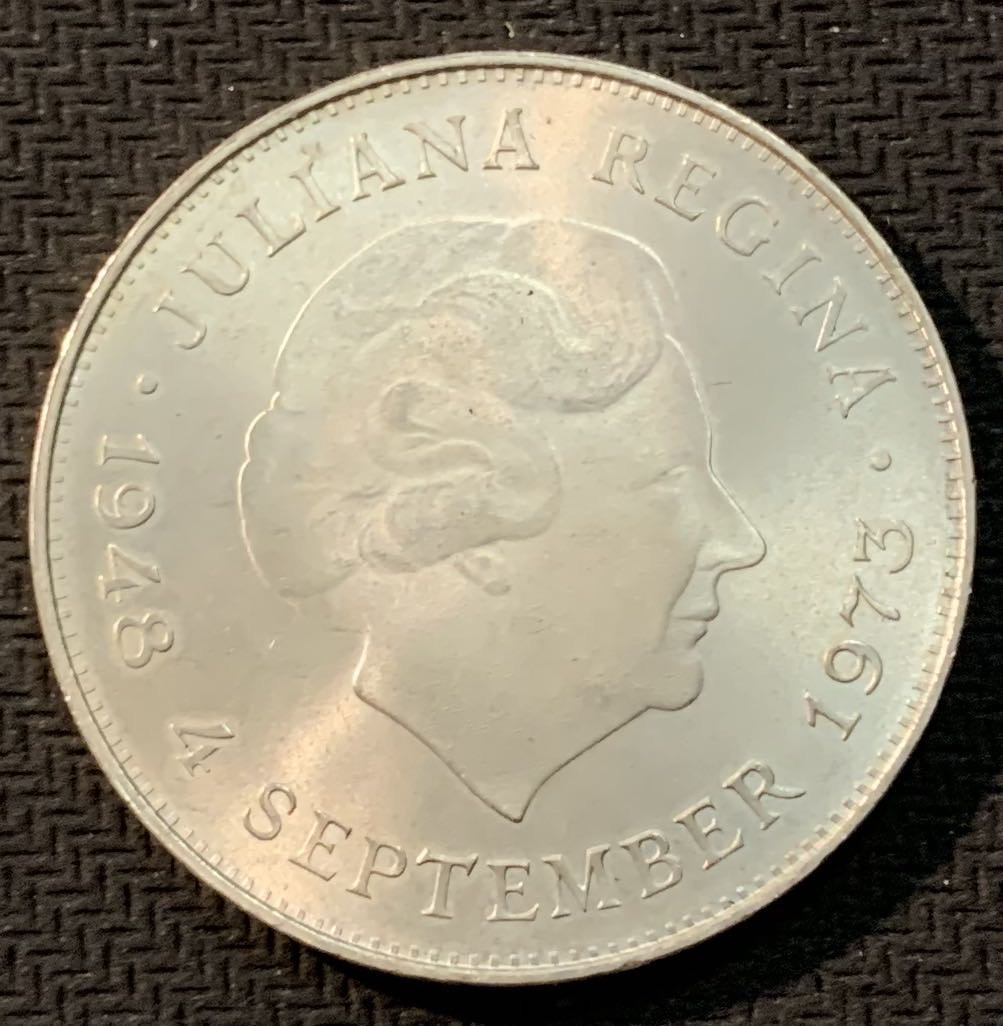 紫瑗钱币—微拍第13期 —批发场 荷兰 1973年 朱莉安女王 10盾 25克 0.72银