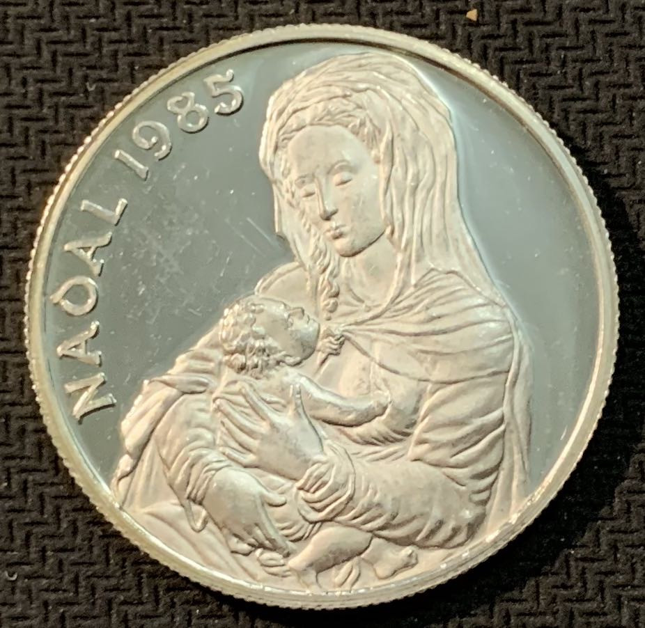 紫瑗钱币—微拍第13期 —批发场 安道尔 1985年 耶稣诞生 20第纳尔 银币 16克 0.9银 精制