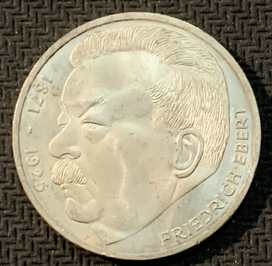 紫瑗钱币—微拍第13期 —批发场 德国 1975年 J厂 艾伯特逝50世周年 5马克 11.2克 0.625银