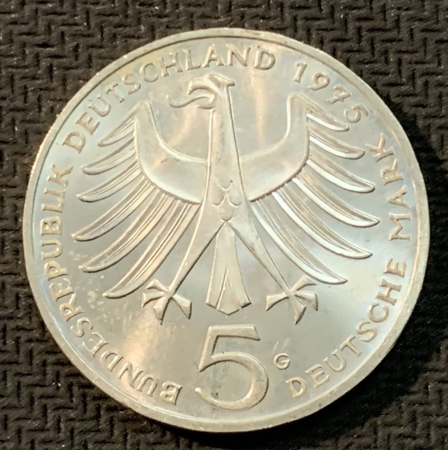 紫瑗钱币—微拍第13期 —批发场 德国 1975年 G厂 施韦泽100周年 11.2克 0.625银