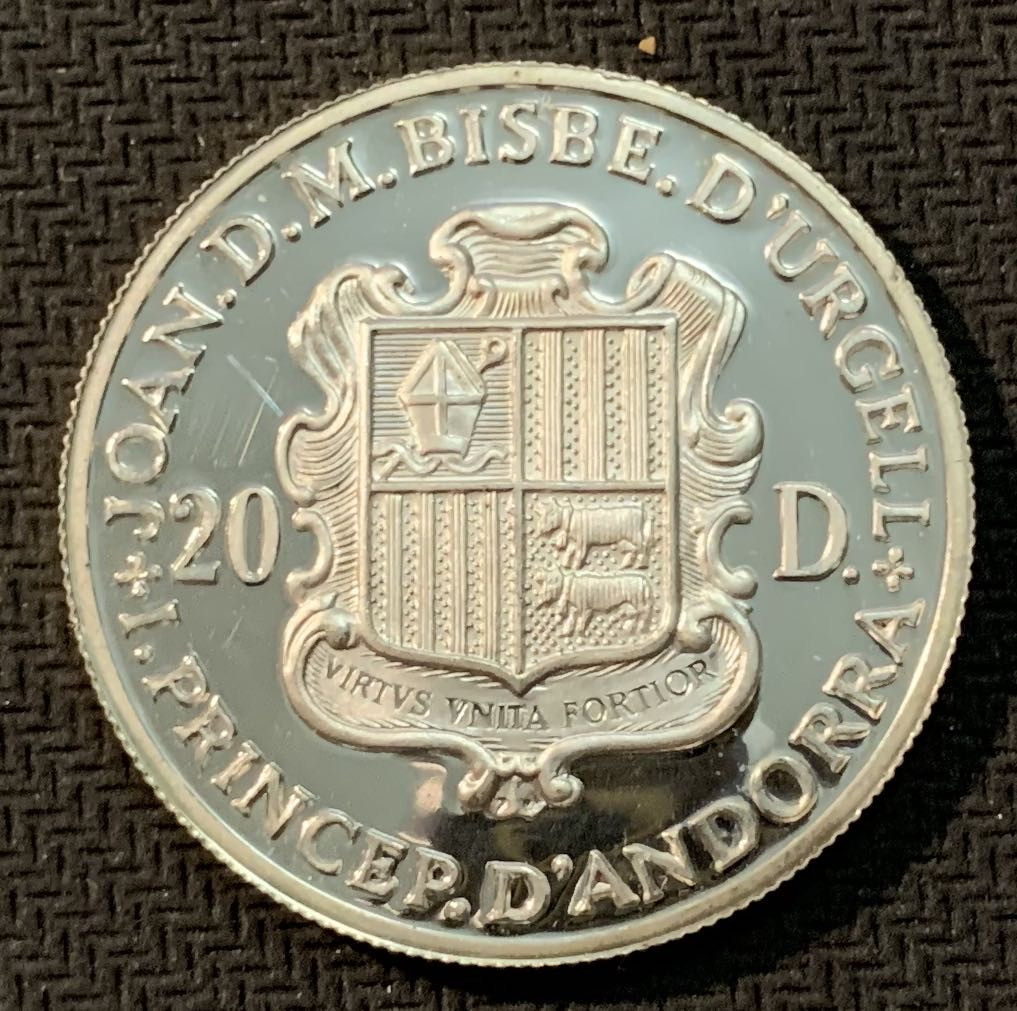 紫瑗钱币—微拍第13期 —批发场 安道尔 1985年 耶稣诞生 20第纳尔 银币 16克 0.9银 精制