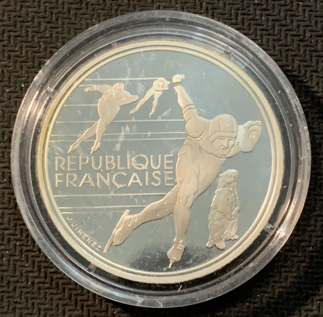 紫瑗钱币—微拍第13期 —批发场 法国 1990年 速度滑雪 100法郎 22.2克 0.9银 精制