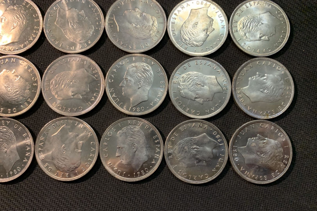 紫瑗钱币—微拍第13期 —批发场 西班牙 1980年 世界杯 100比塞塔 大镍币 一组20枚 BU 原卷拆