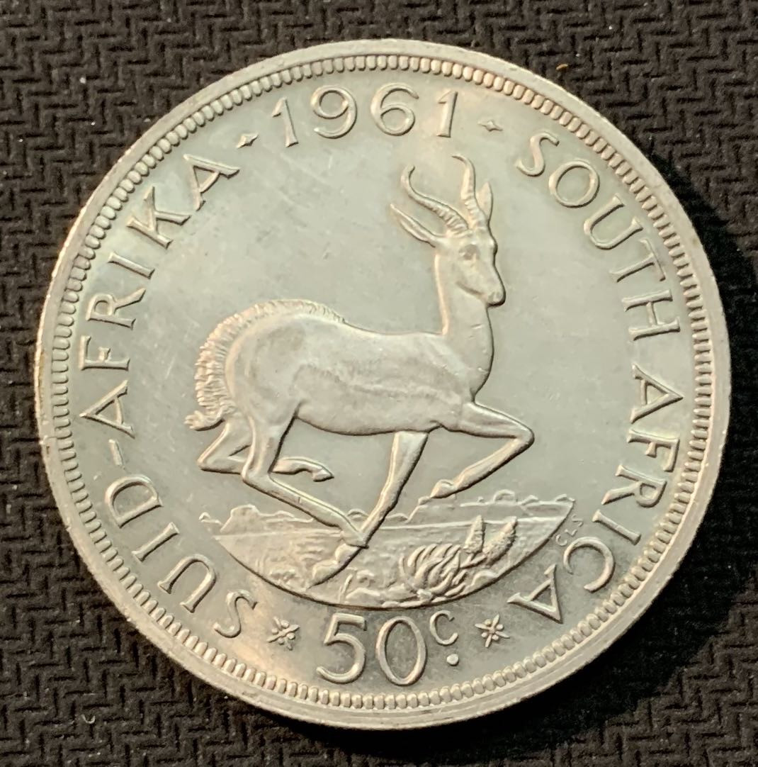 紫瑗钱币—微拍第13期 —批发场 南非 1961年  探险家 吕贝克 50分 28.28克 0.5银