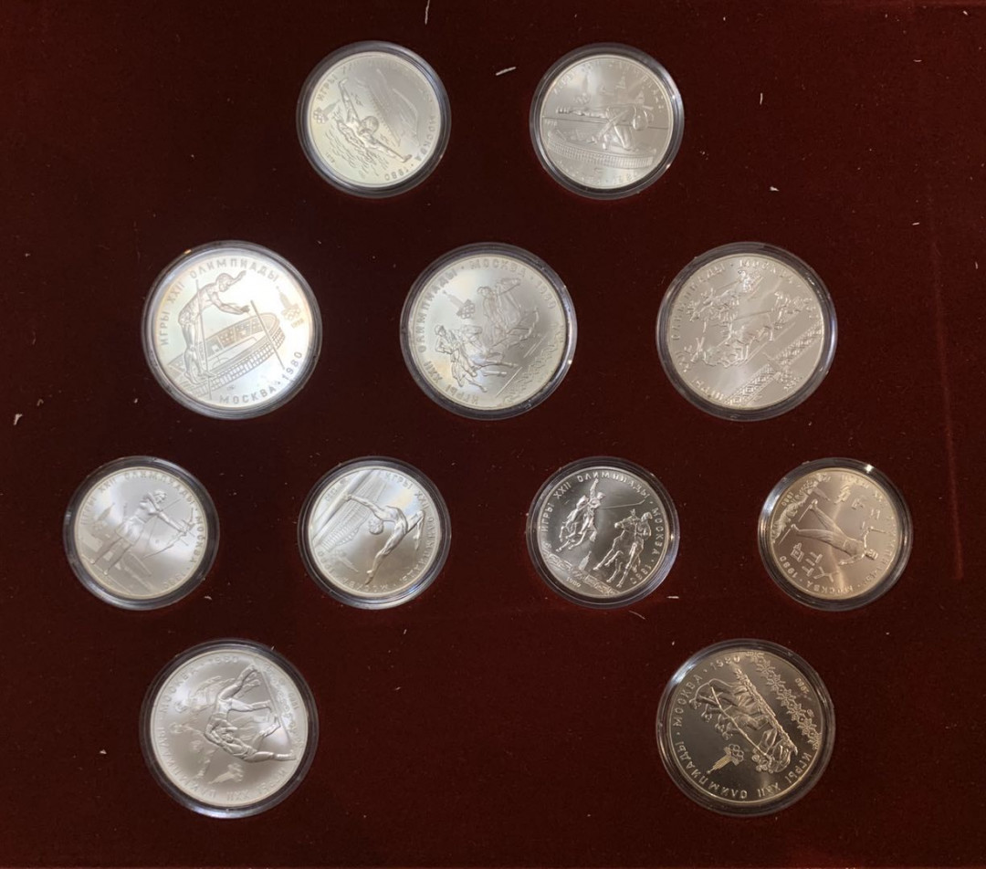 紫瑗钱币—微拍第13期 —批发场 苏联 1980年 奥运会 大全套 5、10卢布 各14枚 共28枚 共 699.3克 0.9银 带原盒证书