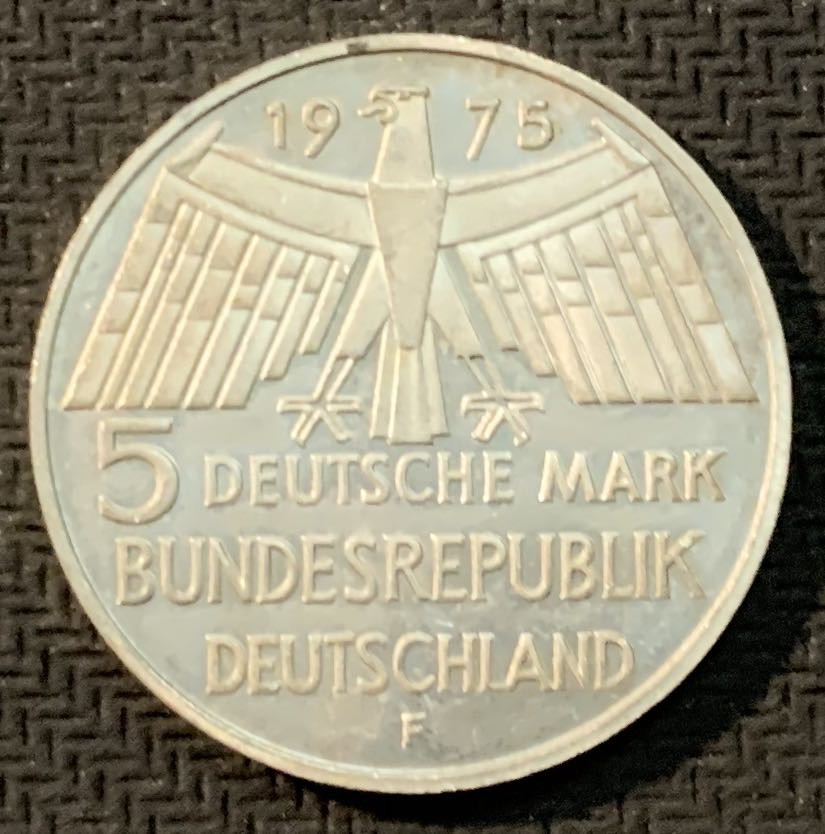 紫瑗钱币—微拍第13期 —批发场 德国 1975年  F厂 欧洲古迹保护年 5马克 11.2克 0.625银