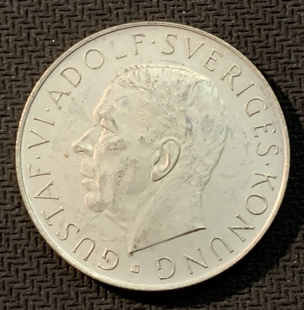 紫瑗钱币—微拍第13期 —批发场 瑞典 1952年 古斯塔夫六世 5克朗 22.7克 0.4银