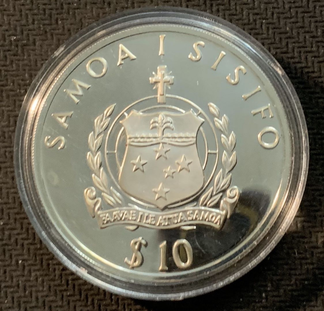 紫瑗钱币—微拍第13期 —批发场 萨摩亚 1991年  巴塞罗那奥运会 铅球 10元 31.47克 0.925银
