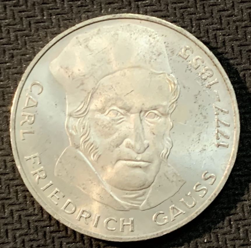 紫瑗钱币—微拍第13期 —批发场 德国 1977年 J厂 高斯200周年 5马克 11.2克 0.625银
