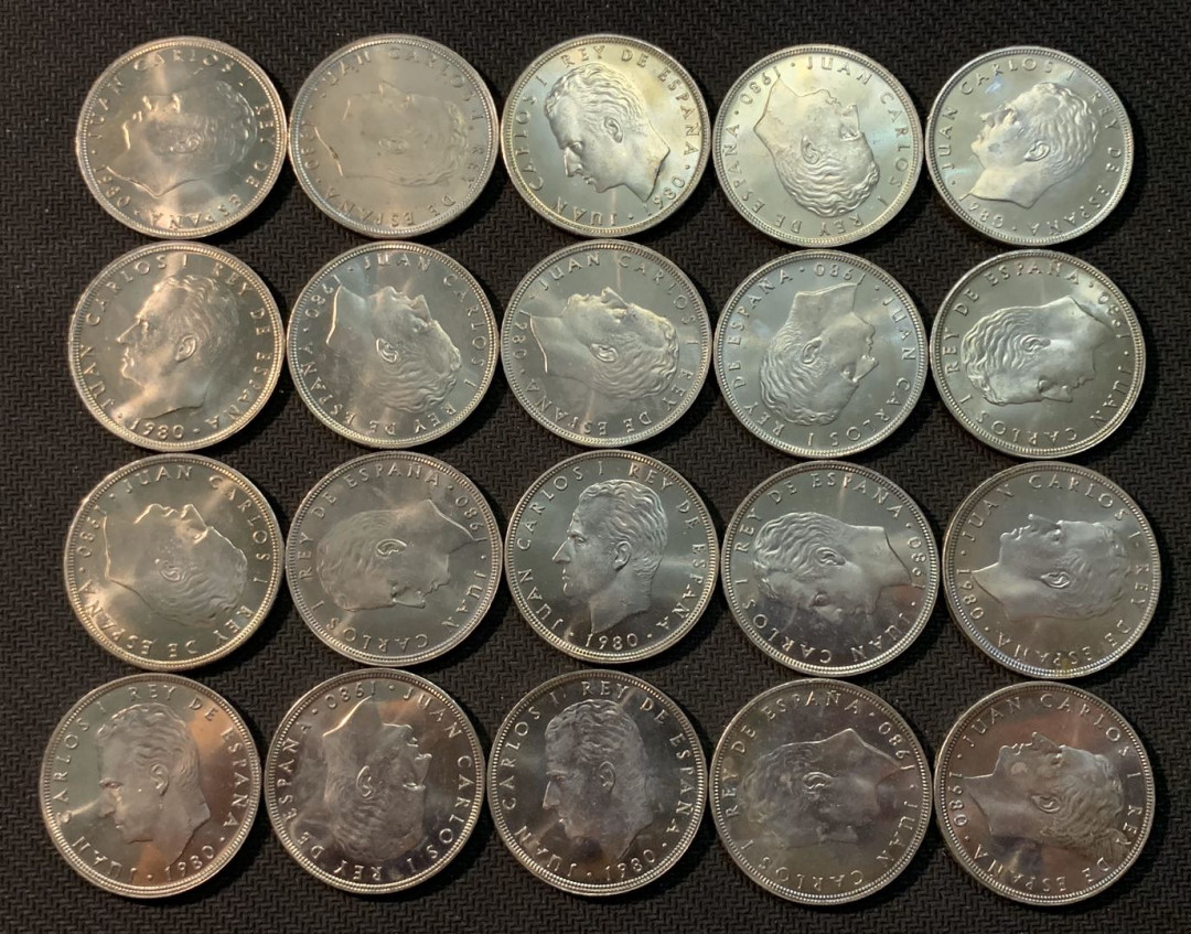 紫瑗钱币—微拍第13期 —批发场 西班牙 1980年 世界杯 100比塞塔 大镍币 一组20枚 BU 原卷拆