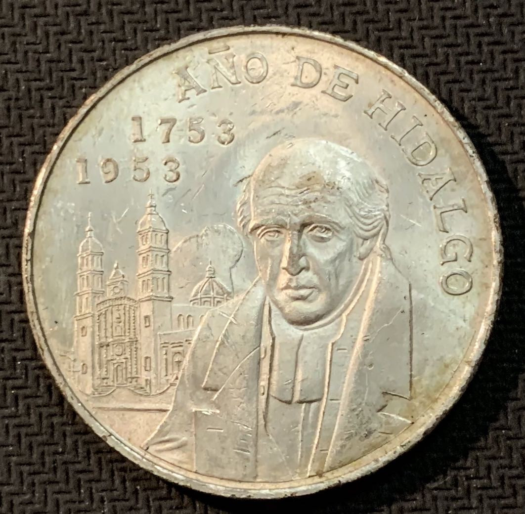 紫瑗钱币—微拍第13期 —批发场 墨西哥 1953年 伊达尔戈 200周年 5比索 27.8克 0.72银