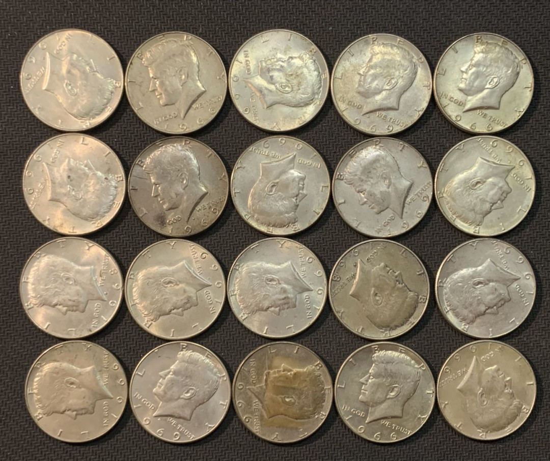 紫瑗钱币—微拍第13期 —批发场 美国 1965—1970年 肯尼迪 50美分 20枚一组 共230克 0.4银